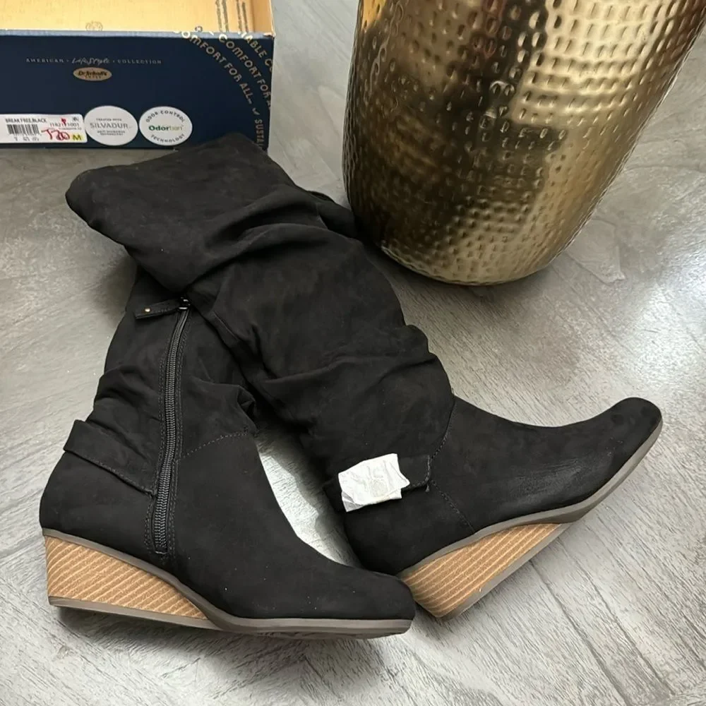 Dr. Scholl's Shoes Womens Break Free Faux Suede Slouchy Knee-High Boots